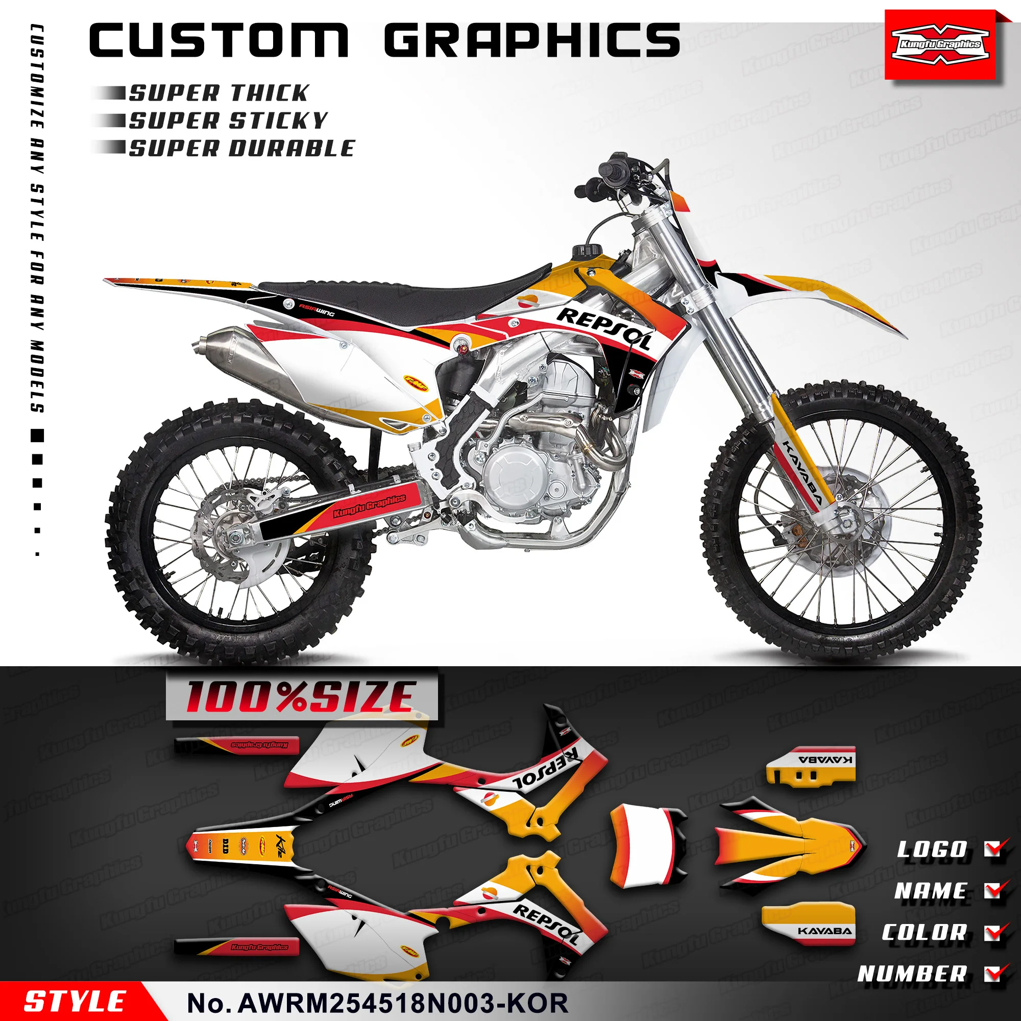 

KUNGFU GRAPHICS Racing Graphics Sticker Complete for Asiawing RM250 RM450 2018 2019 2020 2021 2022 2023 2024, AWRM254518N003-KOR