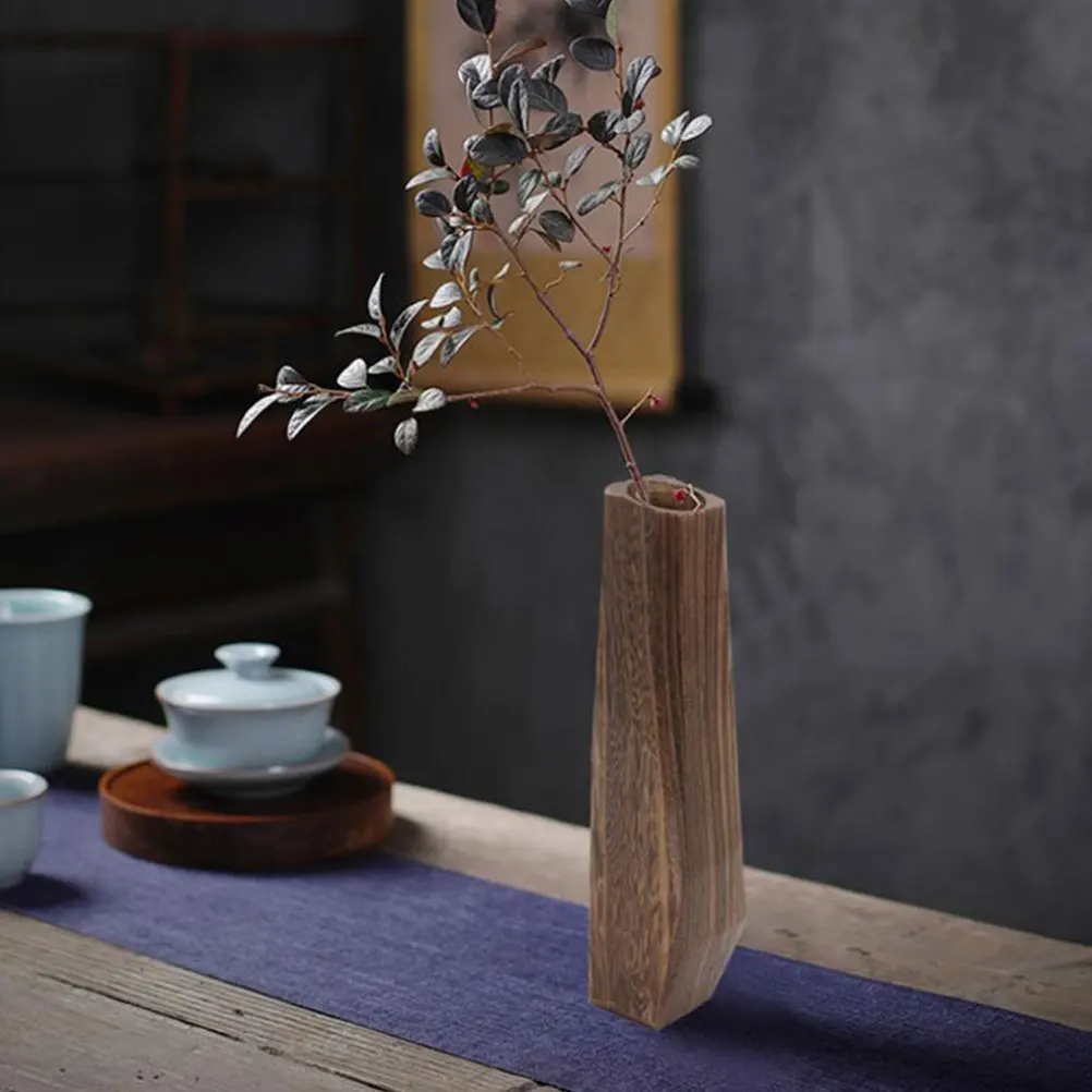 

1pc Vintage Wooden Vase Solid Wood Flower Pot Leakproof Desktop Decoration Creative Plant Holder For Home Office Decor Container