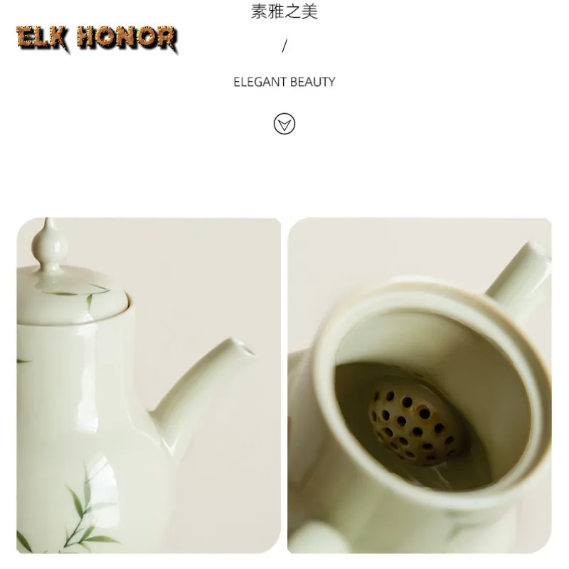 140ml Pure Hand-painted Green Bamboo Teapot Vintage Tea Infuser Pot Tea Maker Kettle with Strainer Drinkware Supplies Decoration view 4