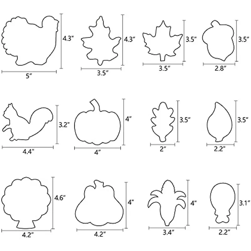 12 PCS Large Fall Thanksgiving Cookie Cutter Set - Turkey,Pumpkin,Maple/Oak/Teardrop Leaf,Squirrel, Acorn,Corn,and Turkey Leg