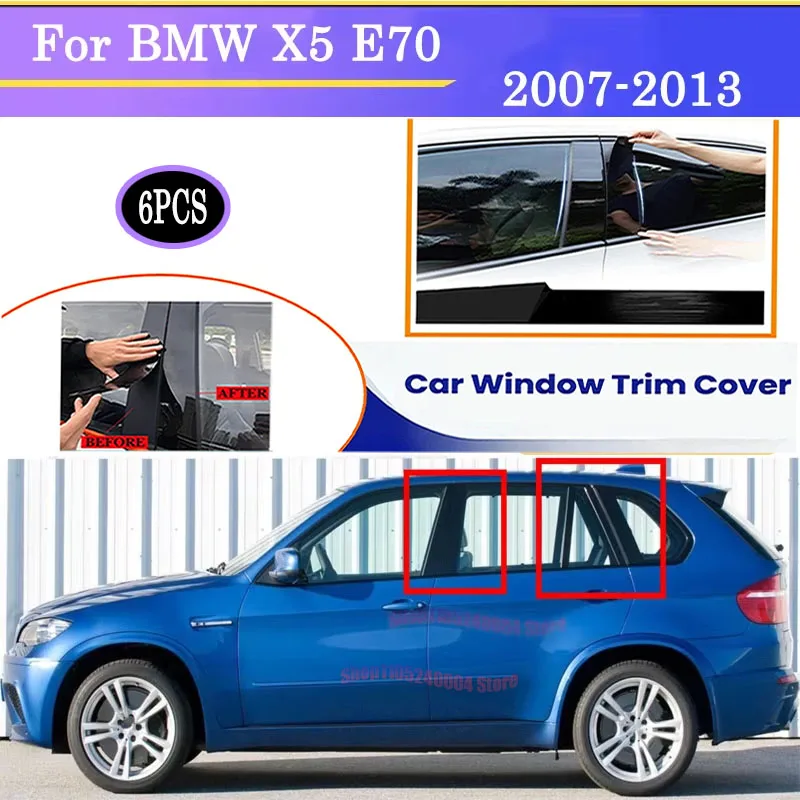 

For BMW X5 E70 2007-2013 8Pcs High Gloss Black & Silver Carbon Fiber Window Pillar Post Cover Protective OE Set