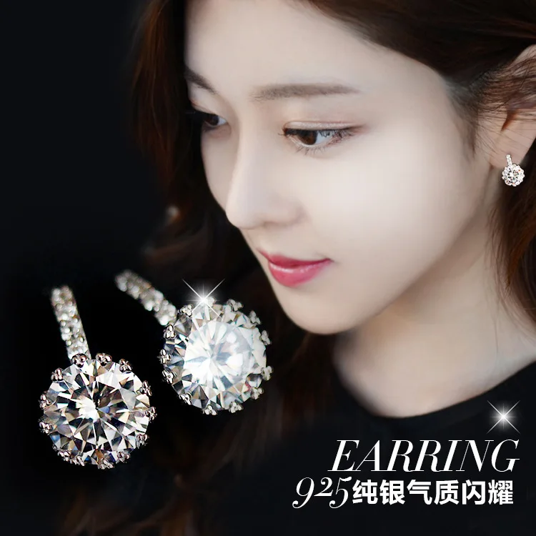 

New Design Wedding Jewelry Luxury Clear Zircon Earrings Elegant 925 Sterling Silver Stud Earrings For Women