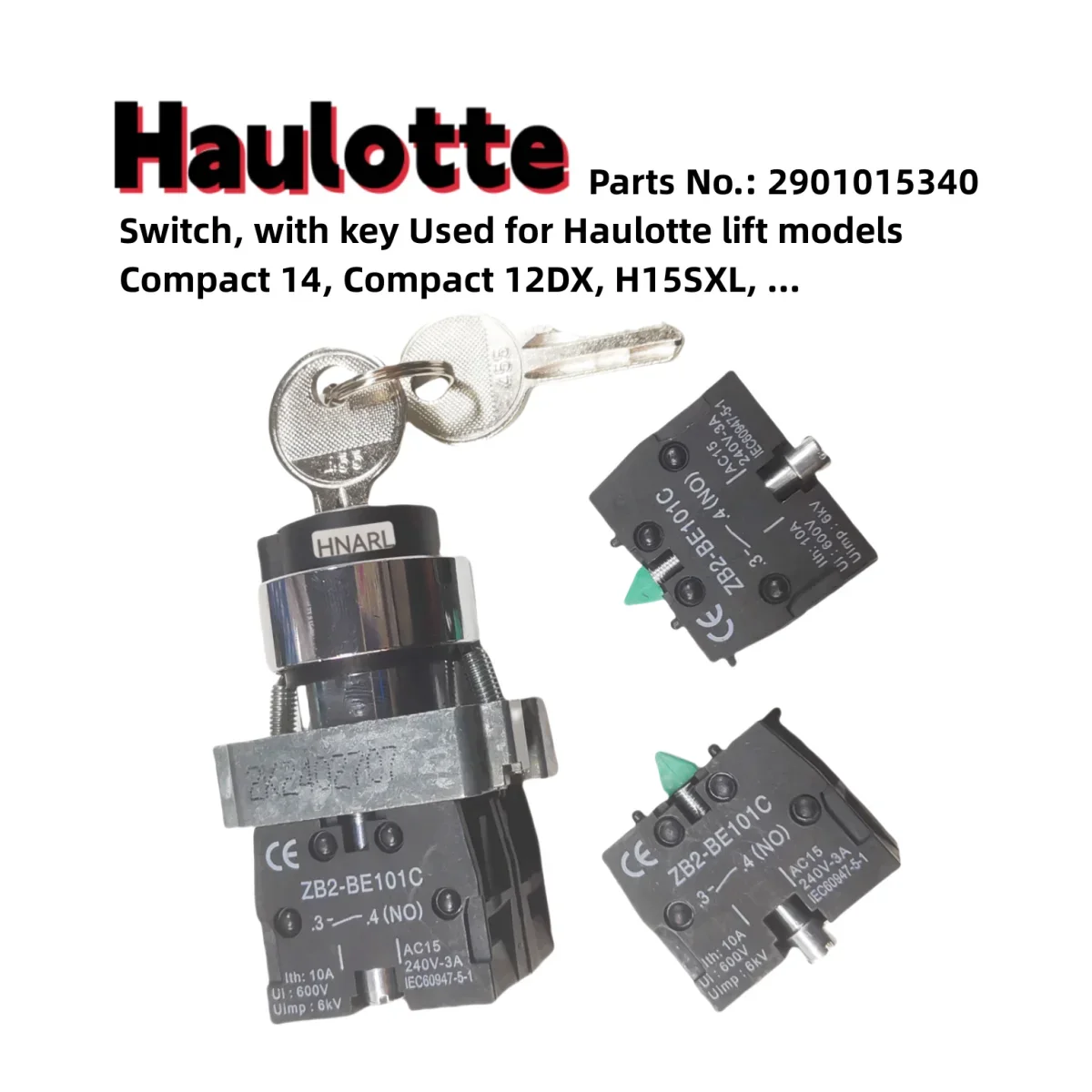 

Переключатель Haulotte с ключом 2901015340, детали антенного подъемника, используемые для подъема Haulotte Compact 14, Compact 12DX, H15SXL, ...