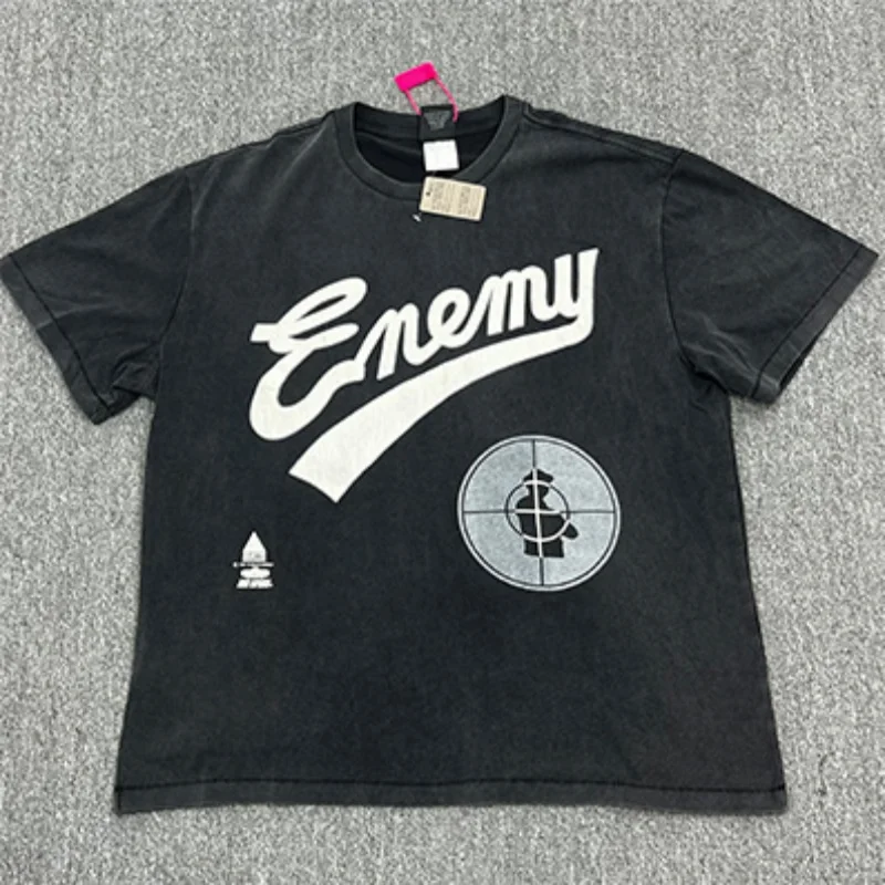 

High Quality Vintage Washed Black Saint Print T-Shirt Men Women Streetwear Oversized T Shirt Casual Fashion Tee Tops