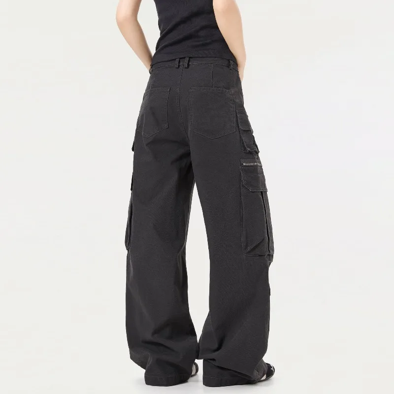 OR FL Wash and Age Multiple Pockets Fold 100 Cotton Women Cargo Trousers American Retro Vintage Women's Slacks Wide Leg Pants