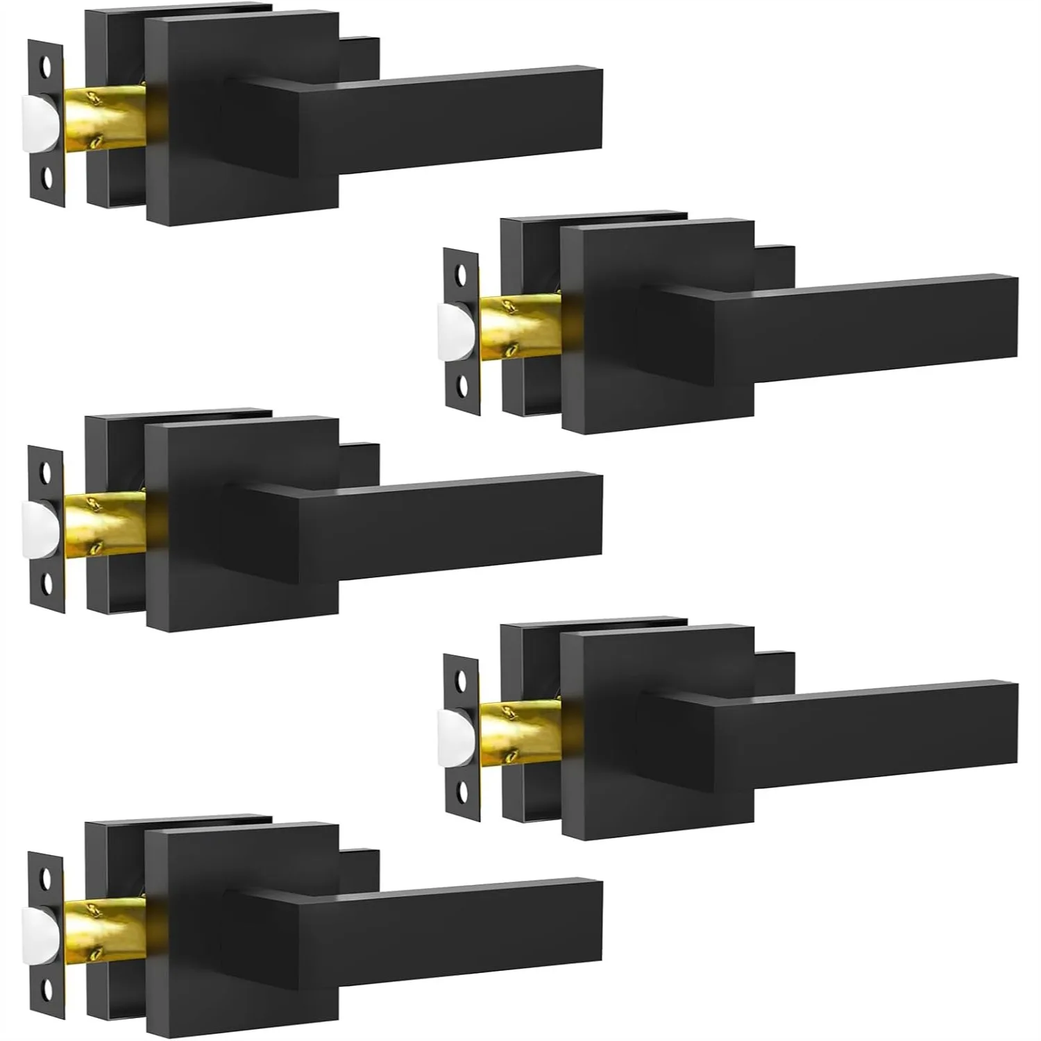

Passage Door Lever 5 Pack, Matte Black Interior Door Handles for Hallway and Closet, Heavy Duty Square Keyless Non-Locking Door