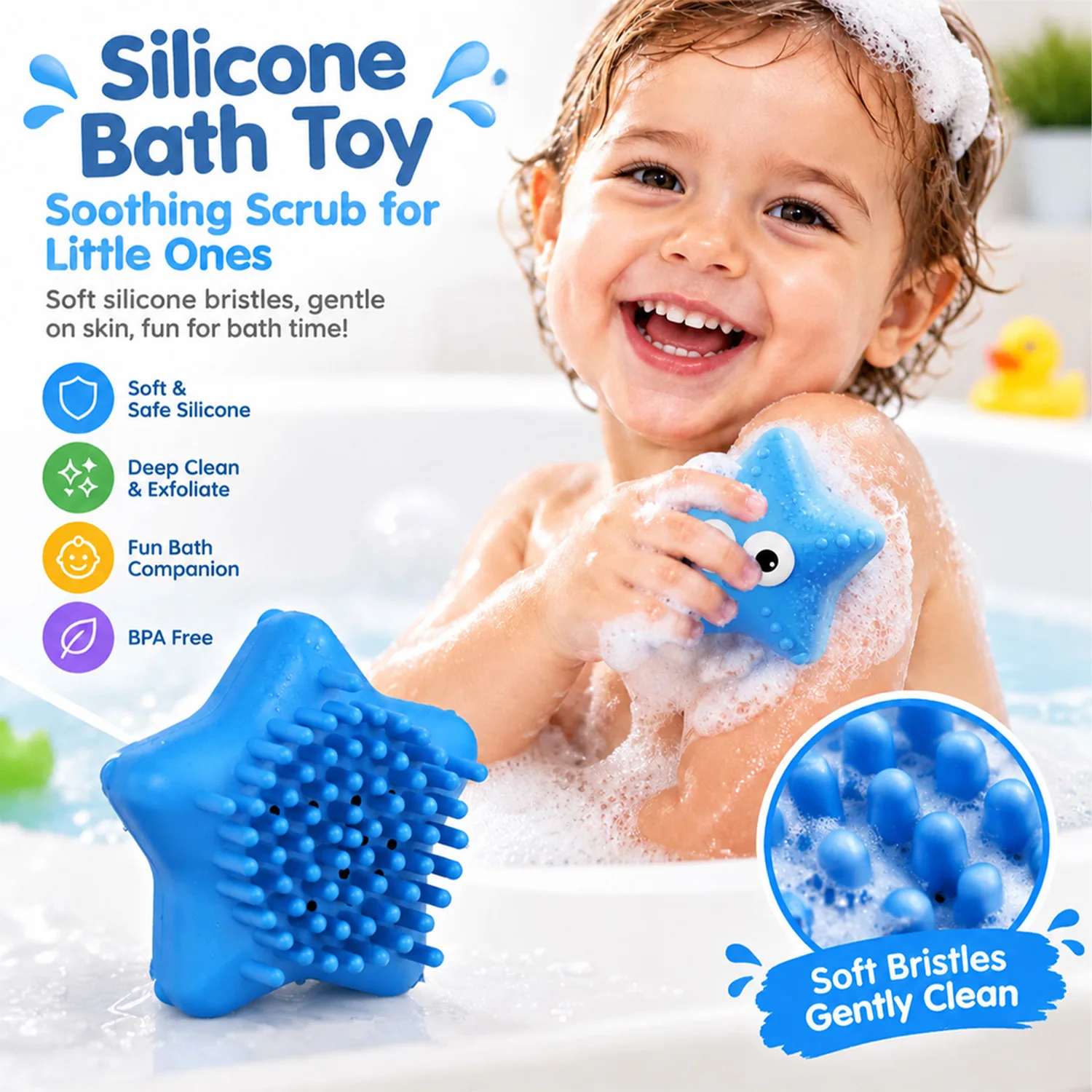 4 Pack Baby Bath Toy Cartoon Animal Silicone Swimming Shower Toy, Biteable Water Play Toy Soft Sensory Bristle for Toddlers Kids