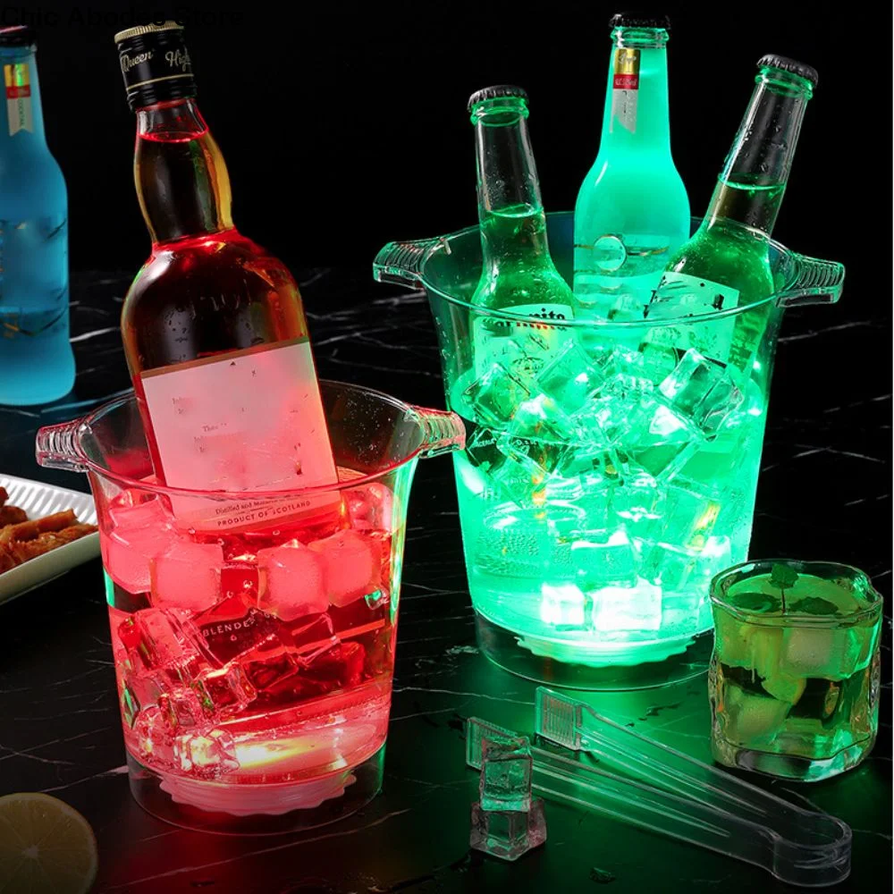 

Portable Luminous LED Ice Buckets Large Capacity Transparent Beer Cooler Bucket with Clip Plastic Chilling Beer Container Club