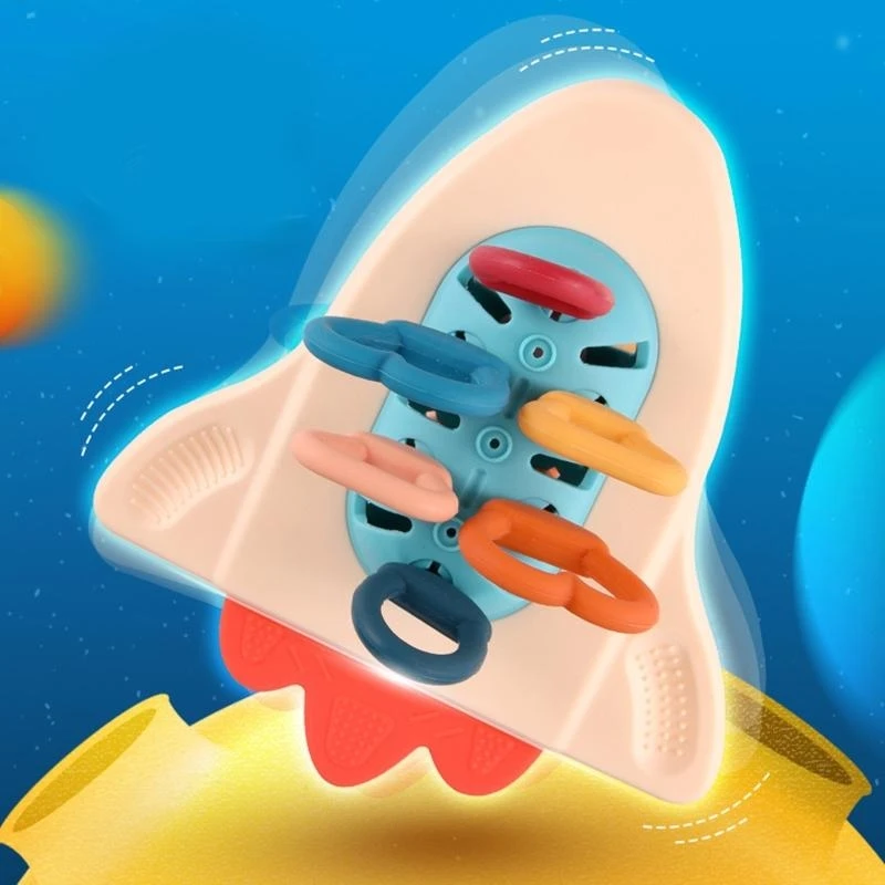 Plastic Puller Rattle Ring Education Teether Chewing Toy Baby Sensory Present 15UB