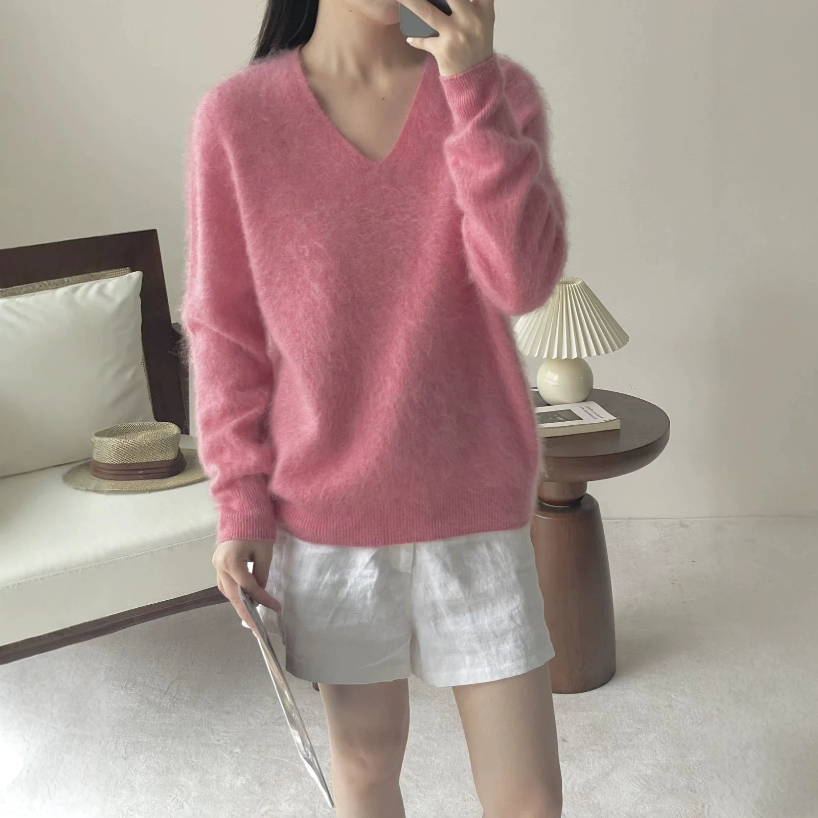 2026 autumn and winter basic style round neck pull-up sweater mulberry silk cashmere pull-up pullover wool sweater loose