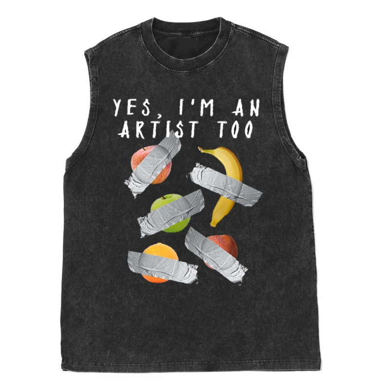 

Banana Gum Applied Coated Art Vest Fruit Print Washed Vintage Trendy Sleeveless Mens T Shirts Gym Clothing Tank Tops 2025 Summer
