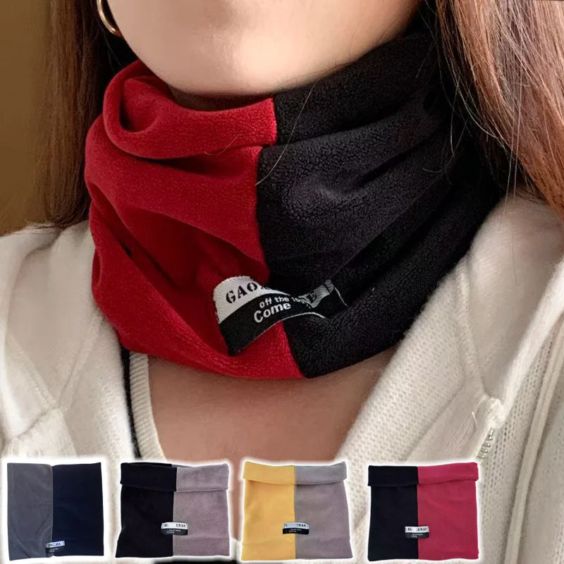 

Autumn Winter Scarf Warm Thick Men Women Neck Protection Orly Velvet Color Blocked Double Layer Outdoor Cycling Face Mask