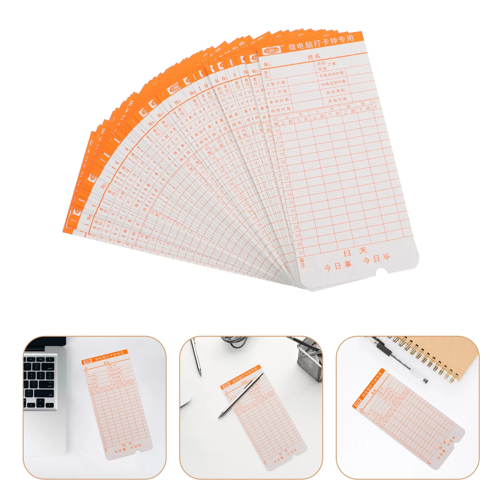 50 folhas de cartões de comparecimento mensal, cartões de relógio práticos para uso em fábrica de escritório, cartão de tempo, material de escritório