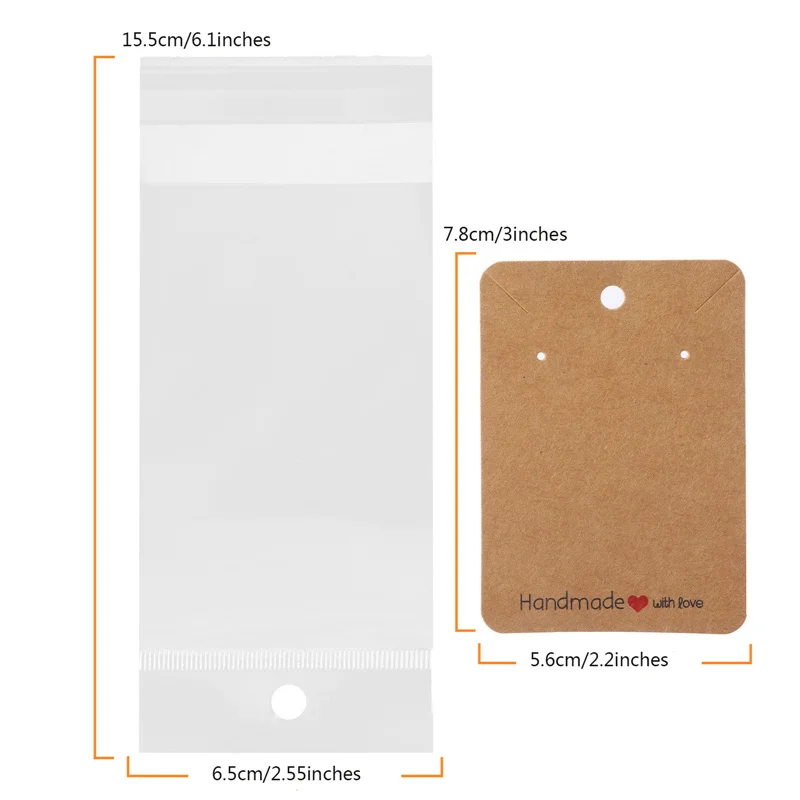 20 مجموعات أقراط السنانير بطاقات السائبة مع أكياس OPP ذاتية اللصق سميكة قلادة عرض حامل Diy بها بنفسك صنع تغليف المجوهرات