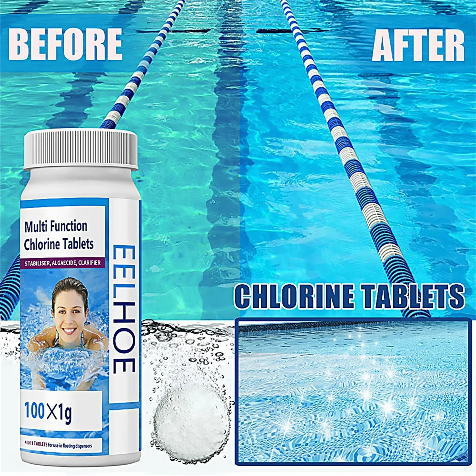 

100pcs/Box Swimming Pool Cleaning Tablet Chlorine Bromine Tablets Cleaner Swimming Spa Hot Tub Household Cleaning Supplies