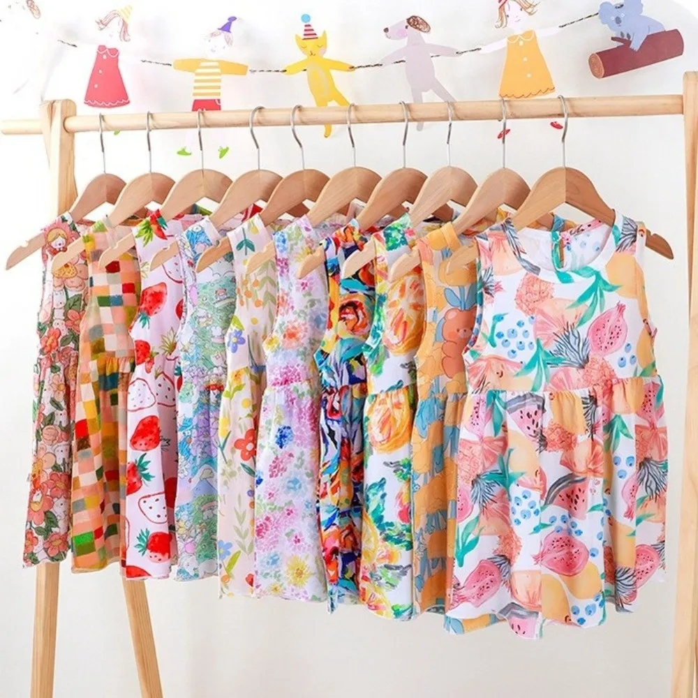 Trend Graffiti Printed Girls Summer Dresses Sweet Floral Cool Princess Dress A-line Skirt Clothing