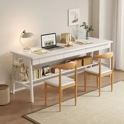 Long desk, office, double desk, computer desk, solid wood leg, narrow desk against wall