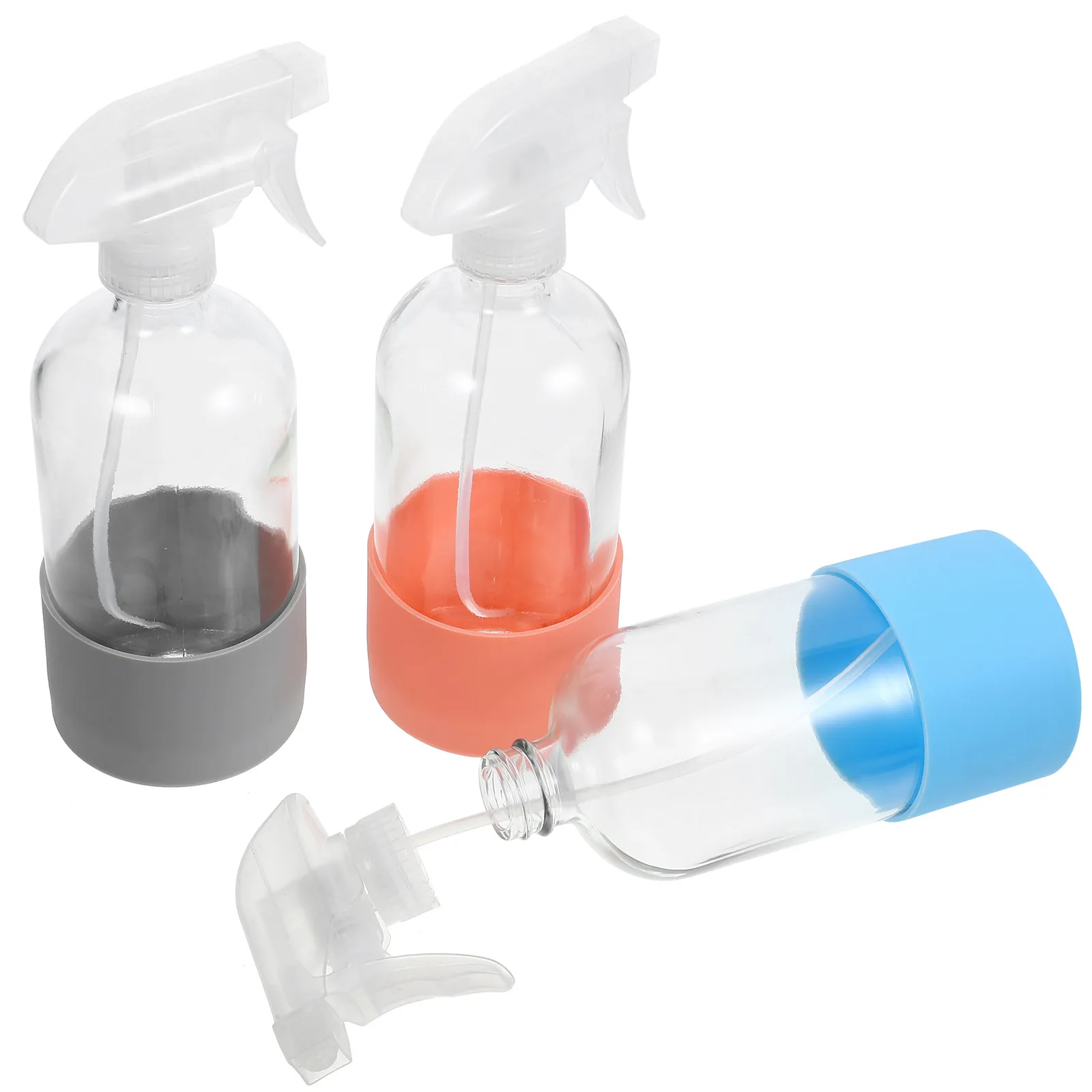 3Pcs Heavy Duty Glass Spray Bottles Silicone Bottom Sleeve Even Mist Comfort Grip Spray Bottle for Water Cleaning Salon Kitchen