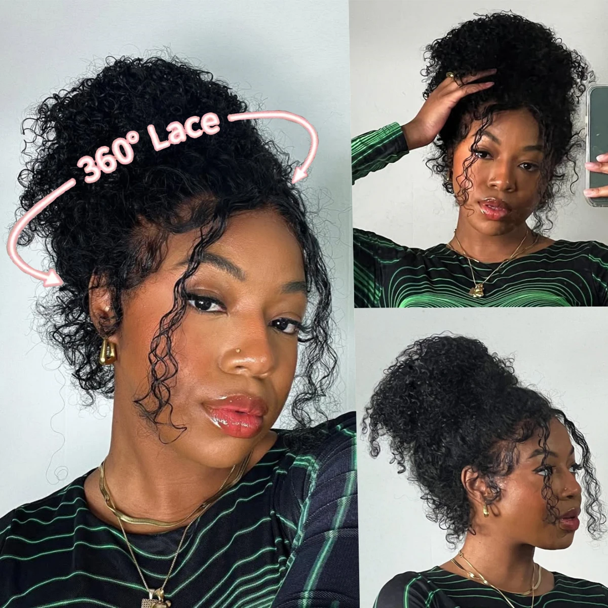 

180% HD Invisi Strap 360 Full Lace Frontal Kinky Curly Wig 30 inch Black Human Hair Drawstring Snug Water Wig Glueless
