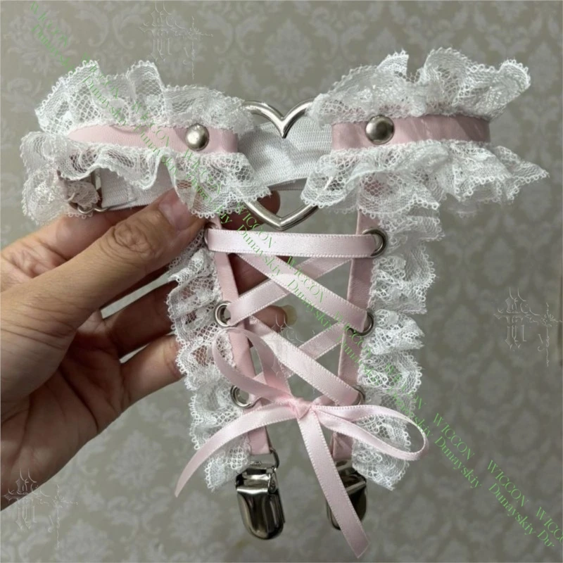 Jirai Kei Figure Ribbon Buckle Lace Heart Binding Strap Leg Garter Suspender Belt Halloween Alt Fashion Gothic Sweet Style Anime view 5
