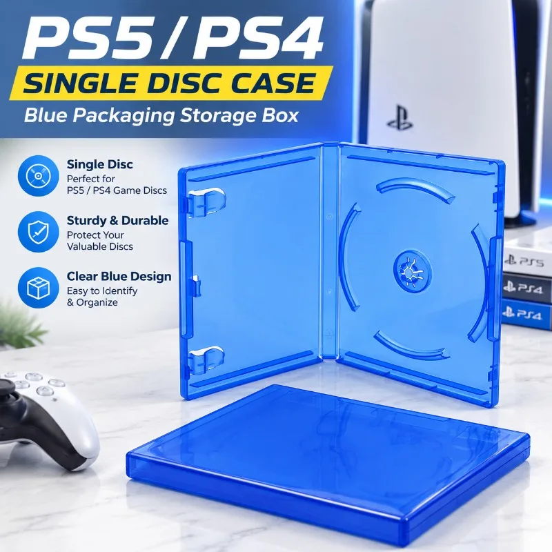 Single‑disc CD‑storage Case, Blue PP‑material Game‑disk Container Suited for PS4 PS5 Optical‑media, Dust‑resistant Anti‑scratch