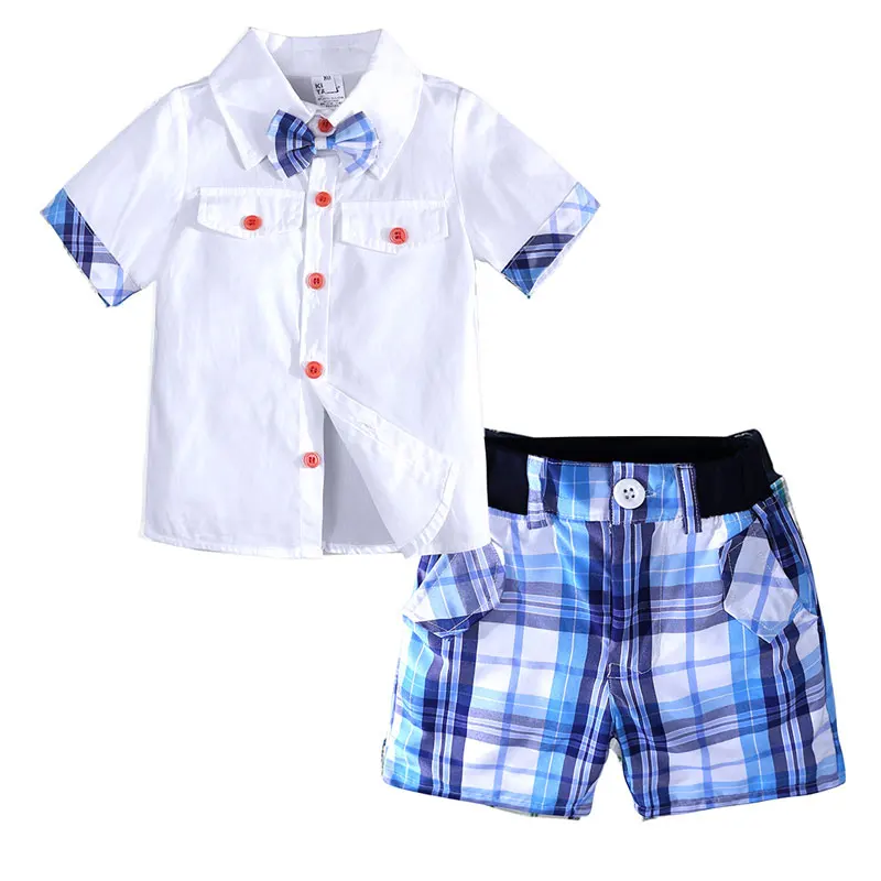 Summer Kids Clothes Boys Outfit Cotton Short Sleeve V-Neck Shirt+Shorts 2 Pcs Fashion Children\'s Clothing Sets 2-7 Years