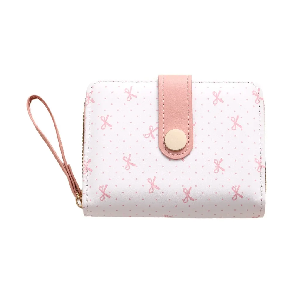Fashion Carrying Strap Short Wallet PU Leather Lightweight ID Card Holder Large Capacity Coin Purse