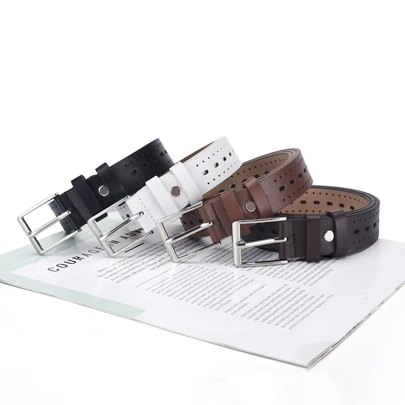 Ladies PU Leather Perforated Waist Belt Square Pin Buckle Adjustable Women Belt for Daily Jeans and Dresses