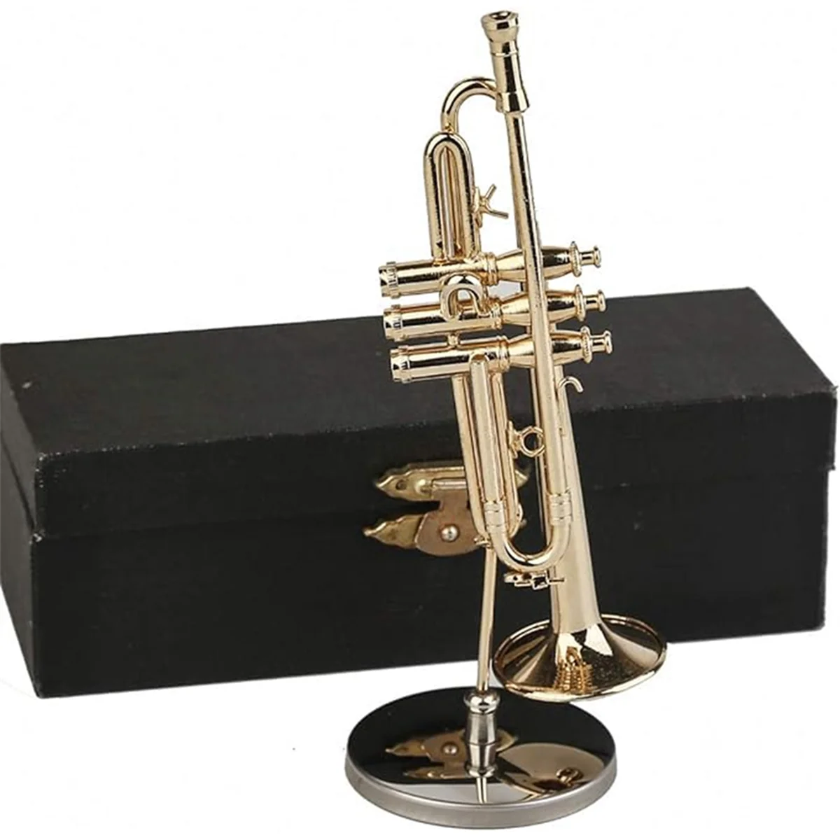 Copper Miniature Trumpet with Stand and Case Mini Musical Instrument Miniature Replica Model Mini Trumpet Home Ornament