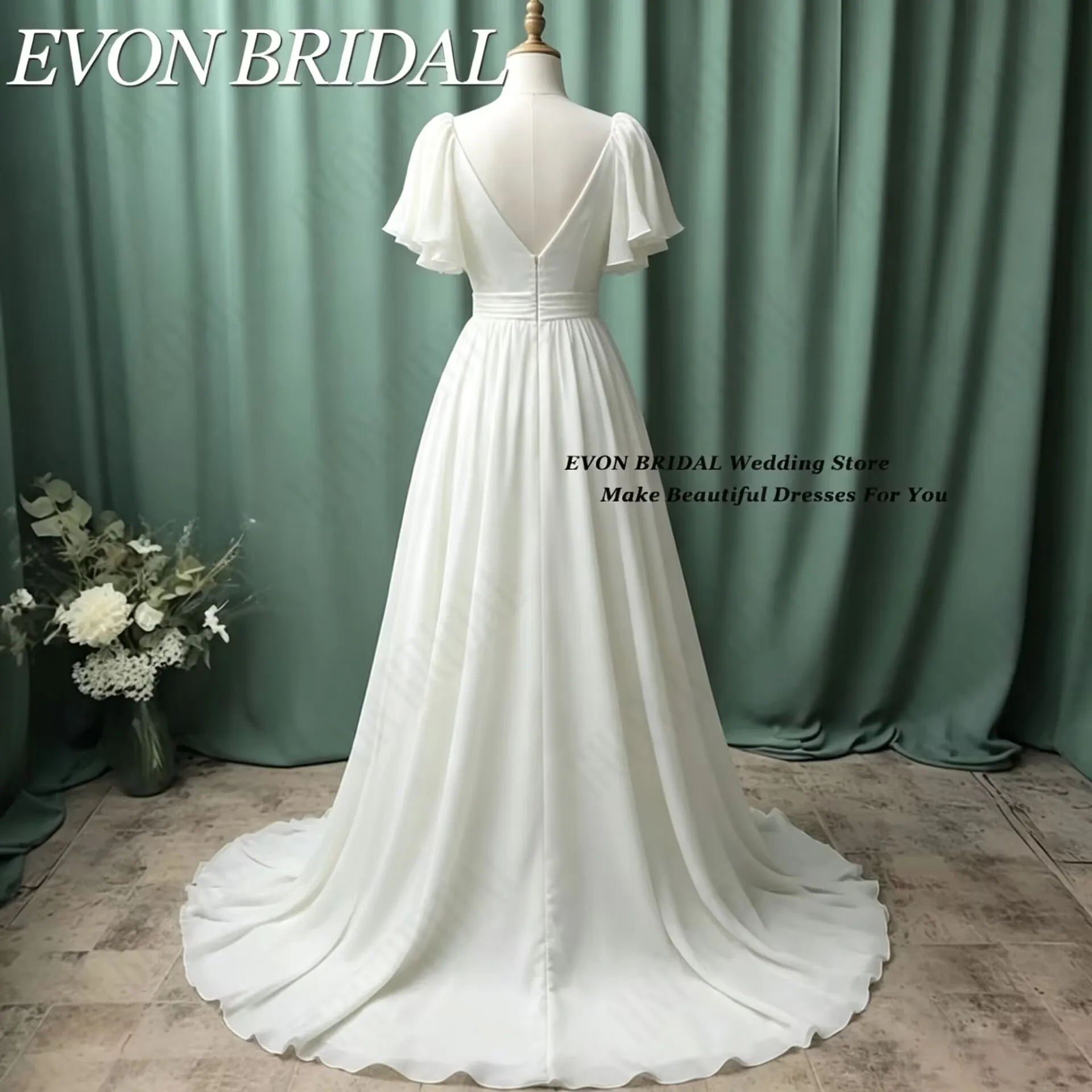EVON BRIDAL Boho Wedding Dresses 2024 Bride A-Line Chiffon Robe De Mariée Cap Sleeves Backless Bridal Gown Plus Size Custom Made