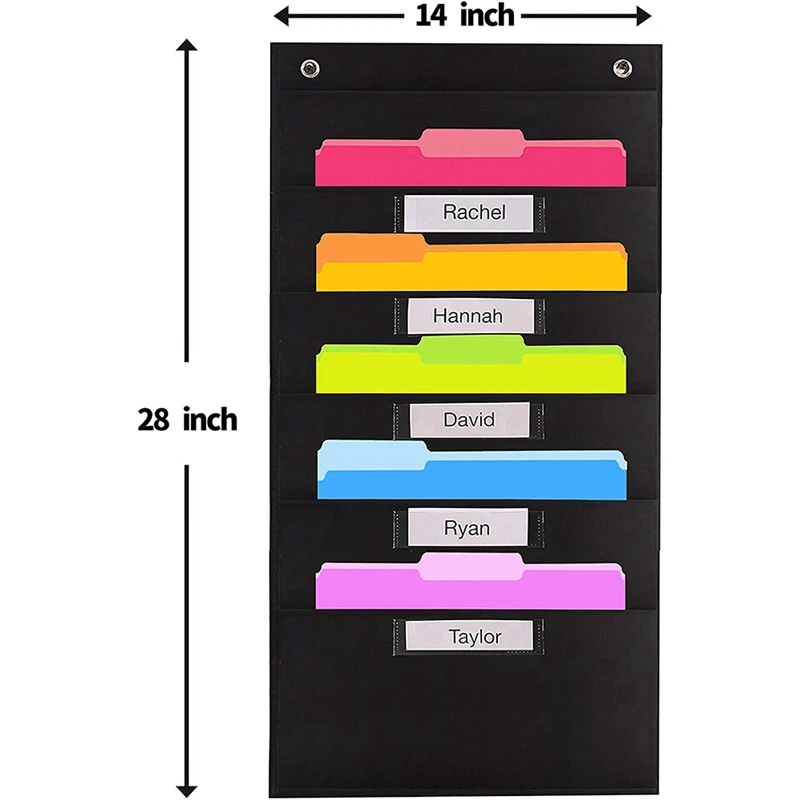 5 Pocket Heavy Duty Storage Pocket Chart With Nametags - 2 Over Door Hangers Included, Hanging Wall File Organizer