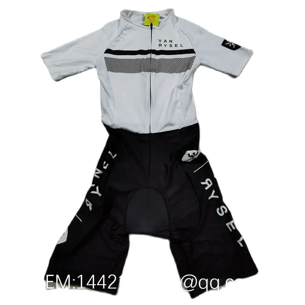 VANRYSEL White/Black One-Piece Triathlon Suit Road Racing Summer Breathable Outdoor Sports MTB Cycling Skinsuit Jumpsuit Tri Kit