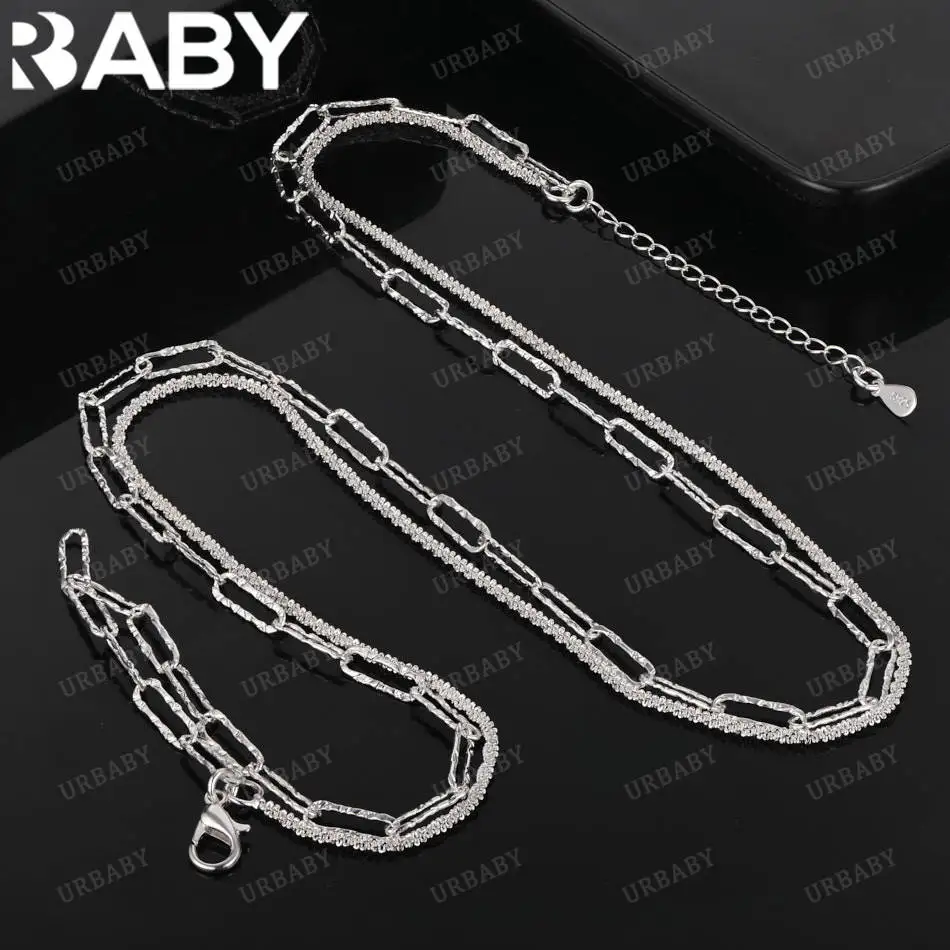 

URBABY 925 Sterling Silver 50cm Double Chain Necklace For Women Men Charm Trend Birthday Gifts Fashion Party