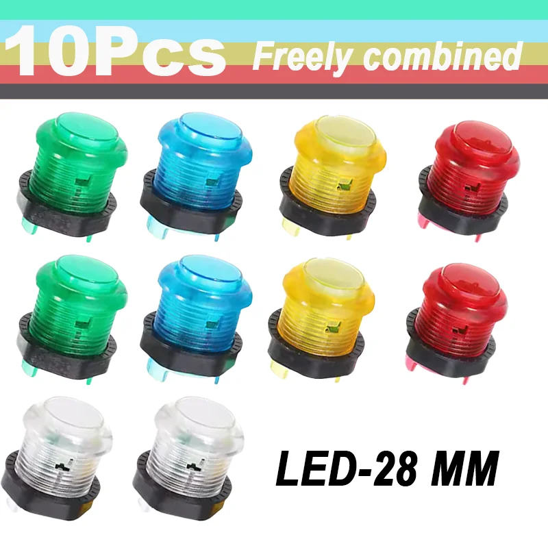 28mm 12V Illuminated Push Button with Buckle Transparent LED Arcade Crane Machine Part Game Console Console Part