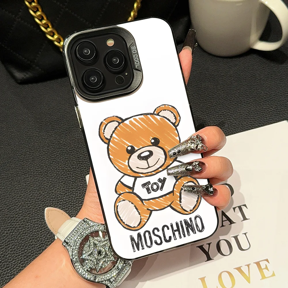 cute M-Moschino Bear  Phone Case Phone Case IMD color silver shell For iPhone 16 15 14 13 12 11 Pro Max Plus