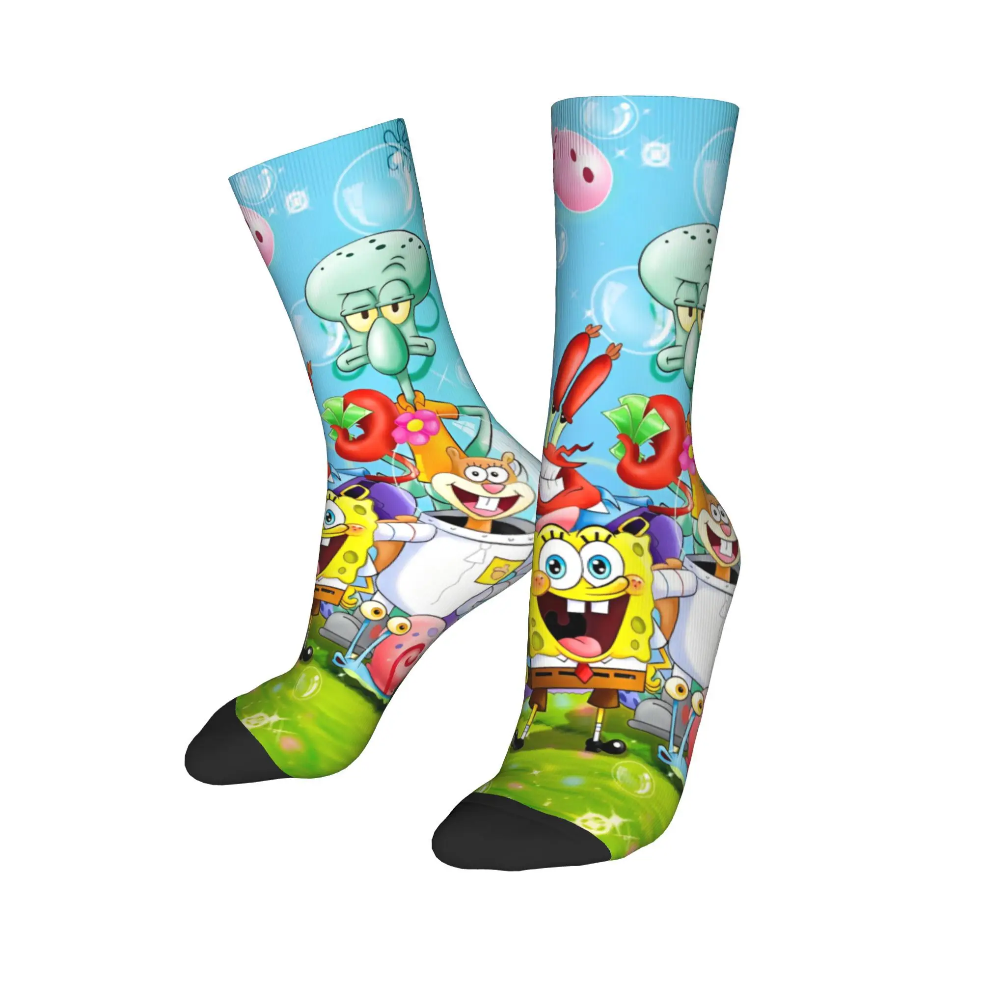 Bob Esponja anime mercancía de dibujos animados hombres mujeres calcetines transpirable gráfico Crew calcetín cómodo mejor idea de regalo