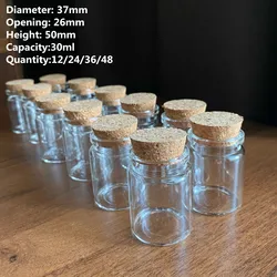 12/24/36/48 pcs/lot 26*37*50mm 30ml Small Glass Bottles Storage Jars Corks Bottle Containers tiny Decorative Glass jars Vials