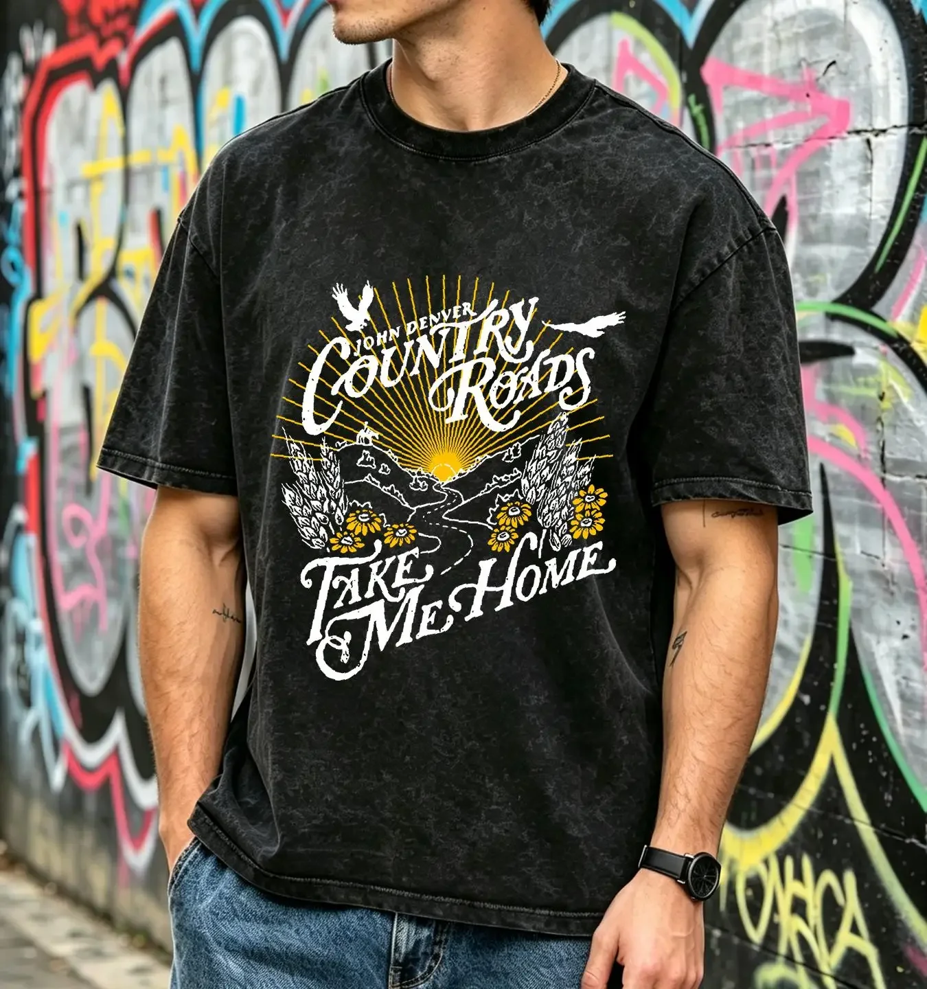 washed T Shirt John Denver Country Roads Take Me Home All Sizes 3A438 vintage Washed Top For Everyday Wear Comfortable Stylish
