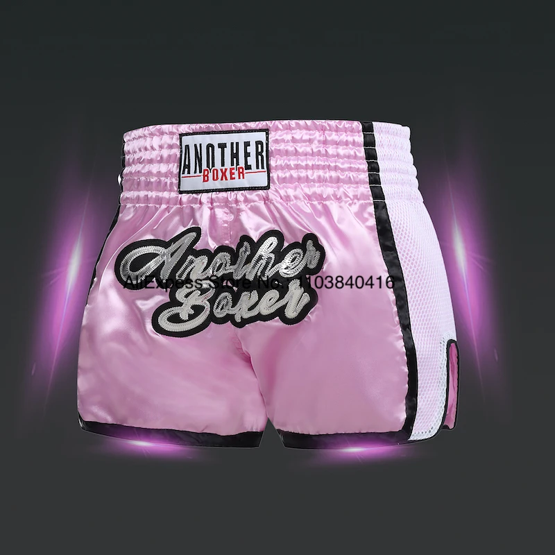 Short Muay Thai Man Professional Kick Boxing Shorts Women Child Boy Girl Embroidery Satin Polyester Kickboxing Cage Fight Pants