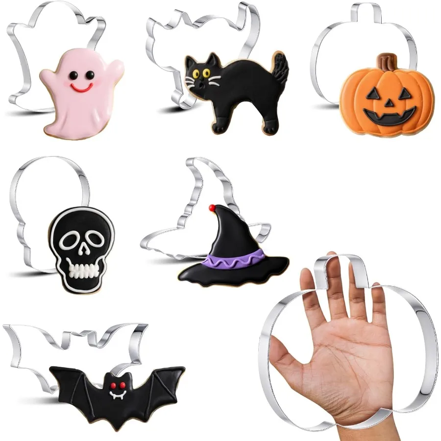 

6 шт. большие формочки для печенья на Хэллоуин 8, металлические формы для выпечки печенья из нержавеющей стали на Хэллоуин для праздничных украшений, включая Gh