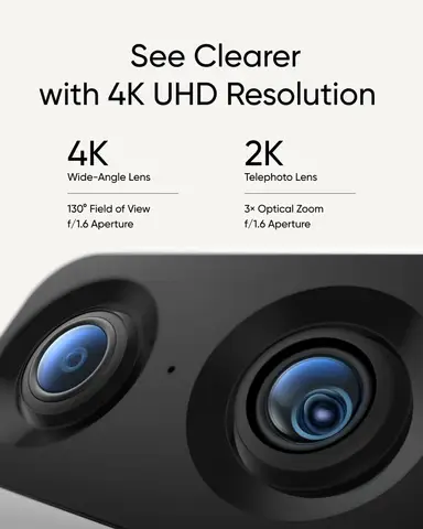 eufy 보안 실내 캠 S350 듀얼 카메라 4K 8MP 베이비 보안 카메라 8× 줌 360 ° PTZ 인간/애완동물 AI Wifi 감시 카메라