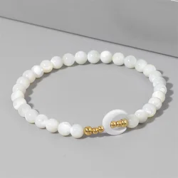 Crescent Moon Shell Bracelet Natural Mother Of Pearl Shell Bracelet Gold Color Beads Charm Bangles Women Jewelry Man Fashion
