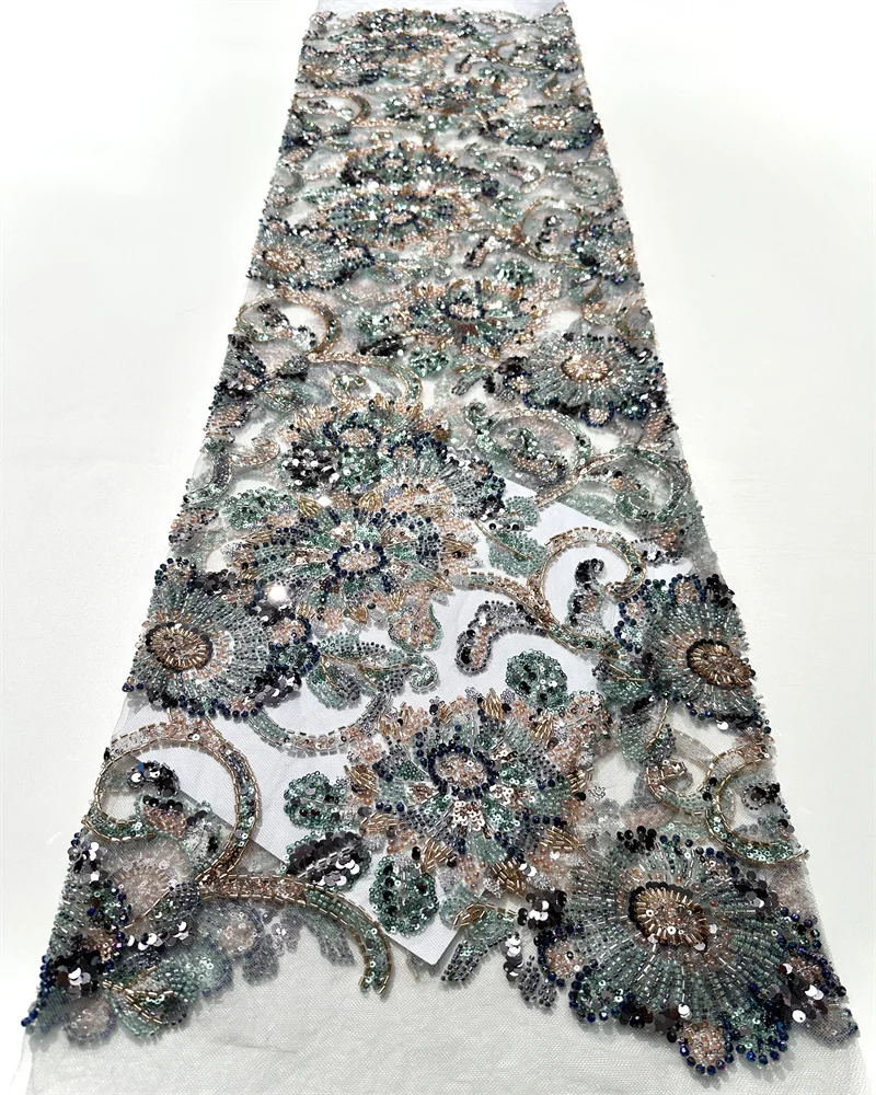 

African Beads Lace Fabric Luxury High Quality Lace Embroidered Sequins French Tulle Nigerian Party Material Dress
