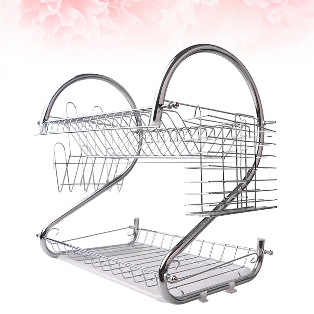 

Kitchen Counter Storage Rack Dish Drain Cup Holder Drainer Tray Utensil Shelf Stainless Steel Double Tier Drying Rack