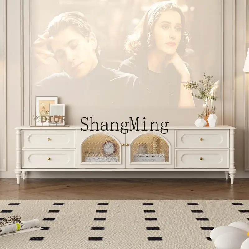 

CL Cream Style Solid Wood TV Cabinet Modern Simple Living Room Home Small Apartment Storage Cabinet