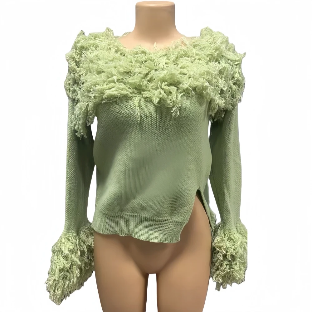 FAGADOER, новый зимний сексуальный вязаный облегающий пуловер с кисточками в стиле пэчворк, женский укороченный топ с длинными рукавами, женская уличная одежда