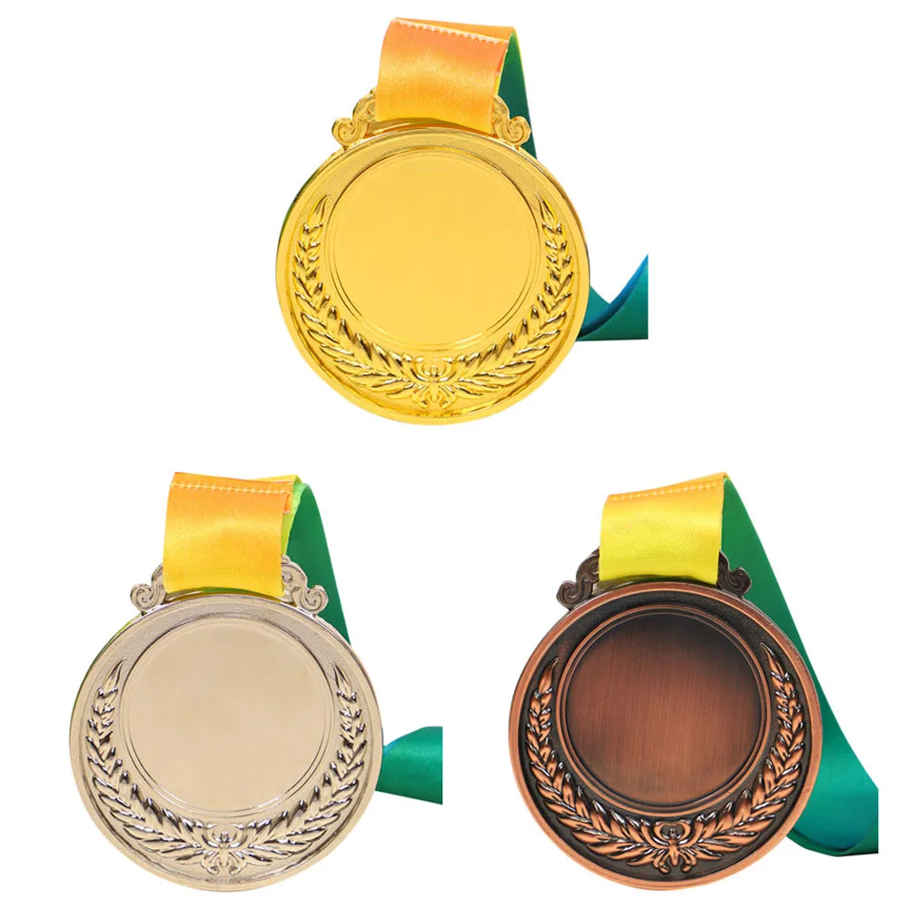 2 Inches Gold Silver Bronze Award Medal with Neck Ribbon Gold Silver Bronze Prize Round for Kids Sports Meeting