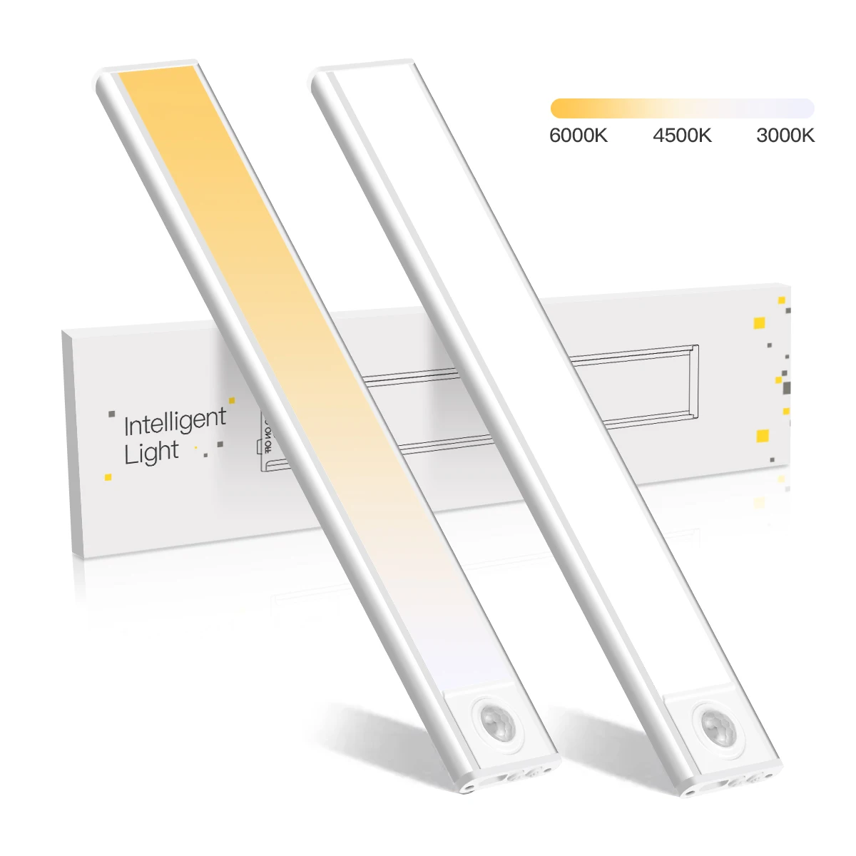 USB Charging Motion Sensor LED Light Brightness Dimmable 3 Colors Changeable Aluminum Under Cabinet Lights for Stairs Bedside