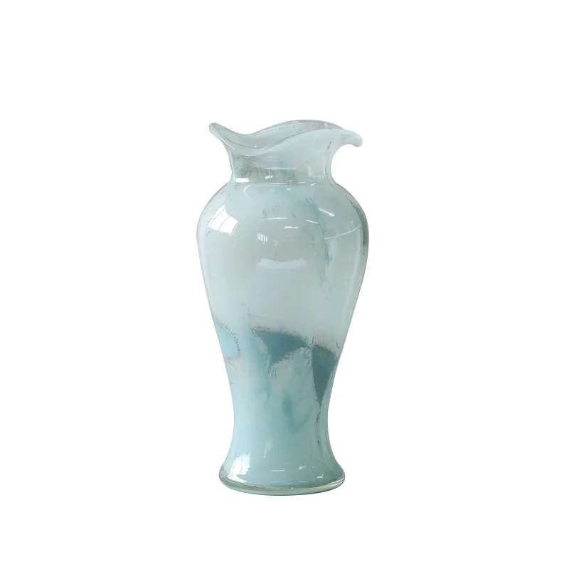 

Blue glazed glass transparent medieval vase ornament living room flower arrangement soft decoration