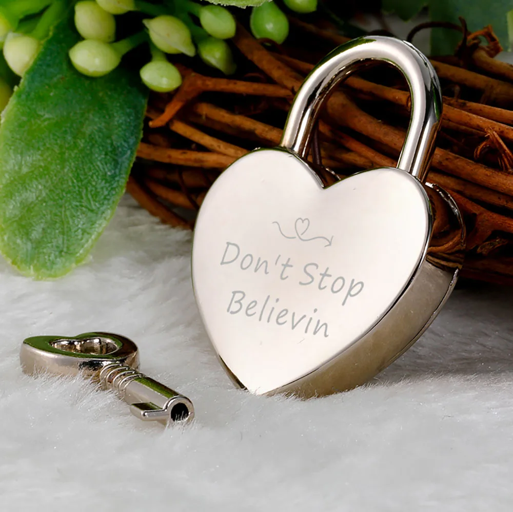 

Personalized Gold Love Lock Engraved Don't Stop Believin Inspirational Bridge Padlock Engagement Anniversary Gift for Him Her